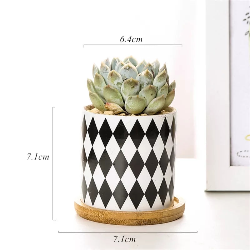 Geometric Planter with Bamboo Tray